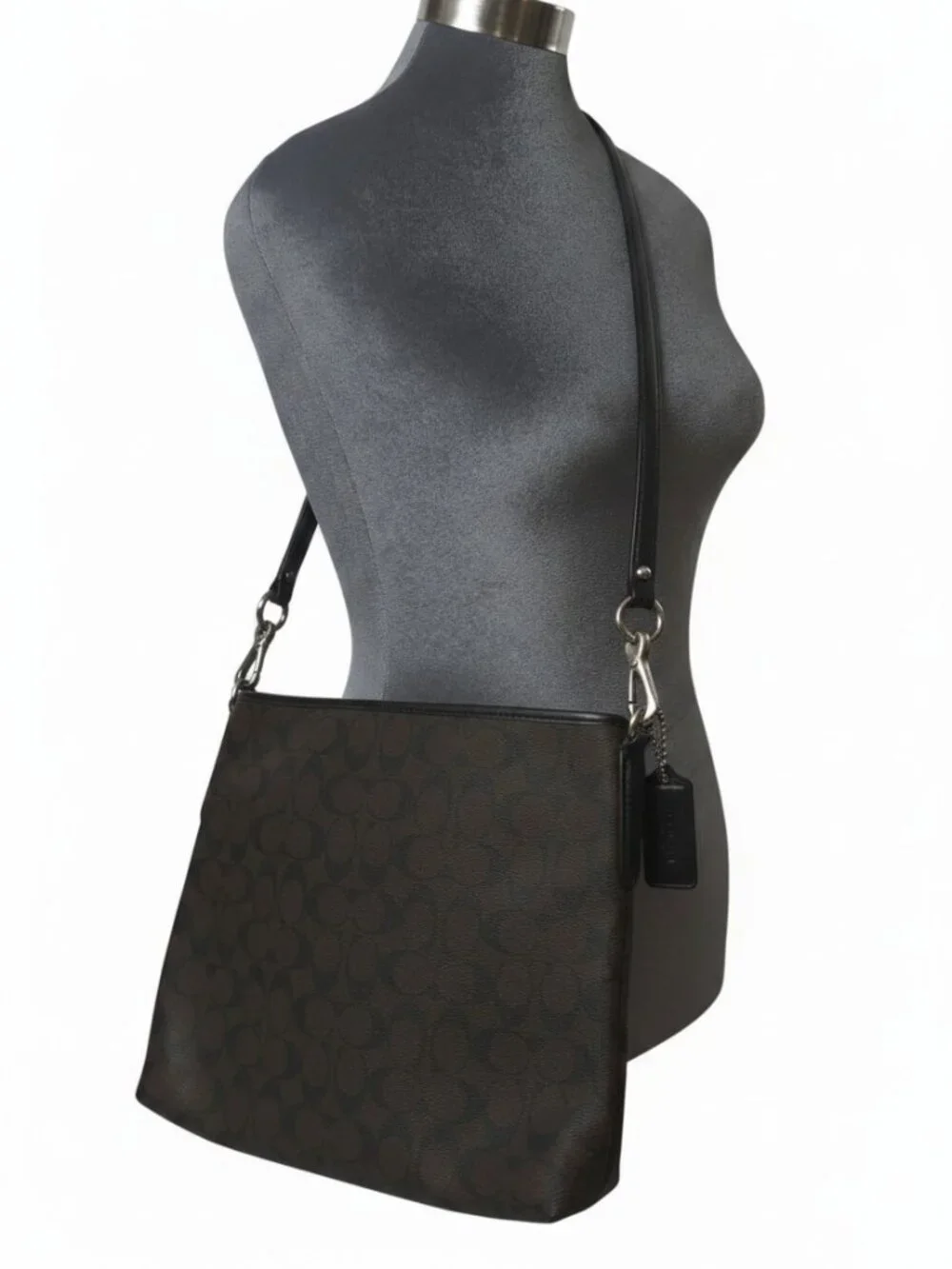 Coach F58297 Signature File Shoulder Bag Messenger Brown Black C Work School EUC